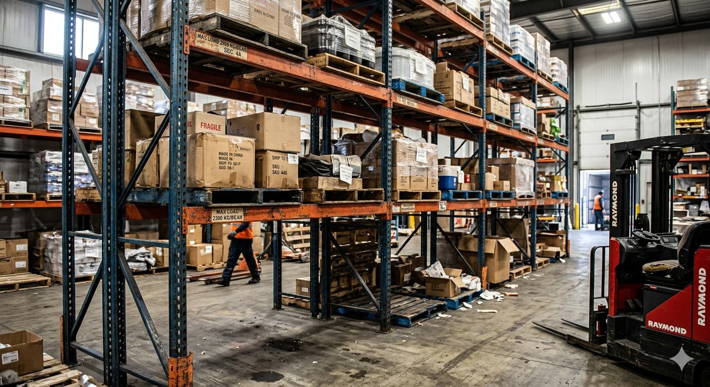 used pallet racking with visible beam damage and rust corrosion 094253 used pallet racking with visible beam damage and rust corrosion 094253